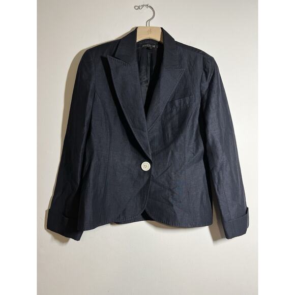 Lafayette 148 EUC Navy Blue Linen/Virgin Wool Single Button Blazer Jacket Size 6 - Picture 1 of 8